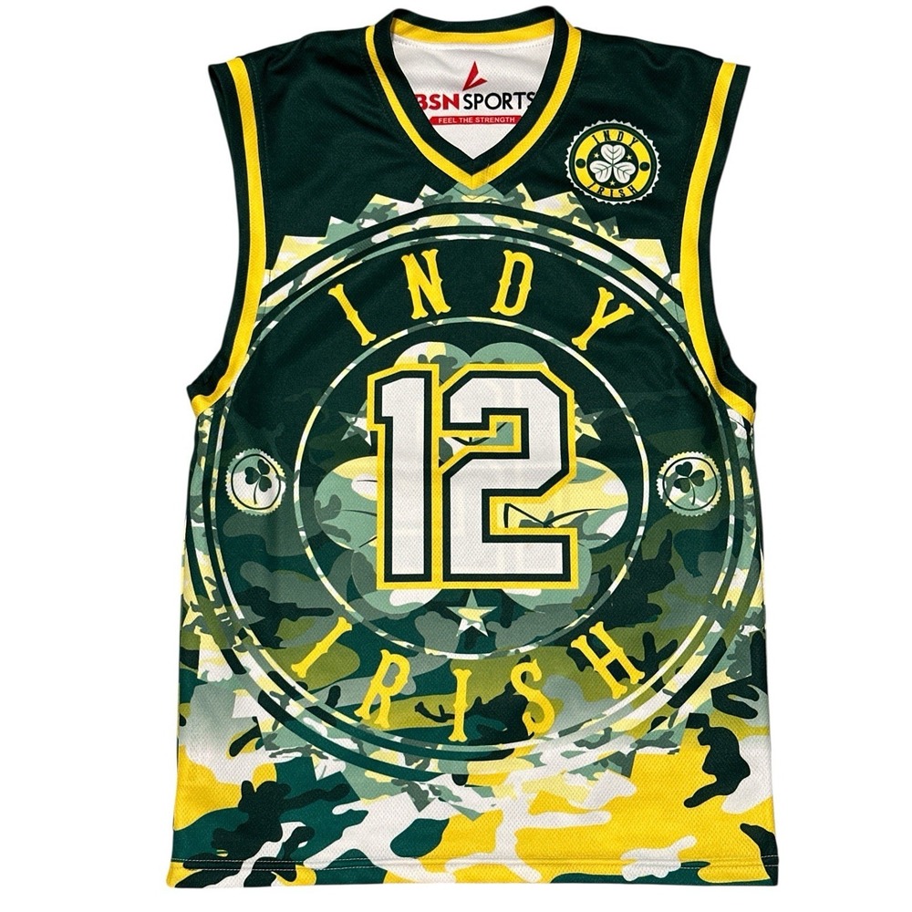 Indy Irish #12 YOUTH Camo Reversible Basketball Jersey BSN Sports Size Youth YXL